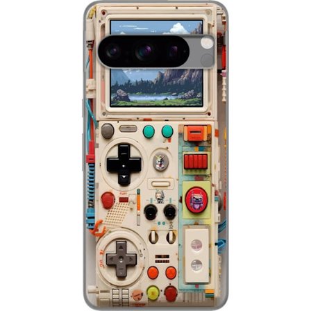 Kompatibelt Gjennomsiktig deksel til Google Pixel 8 Pro Retro spillkonsoll design med pikselgrafikk og fjellandskap, nostalgisk spill-estetikk med fut