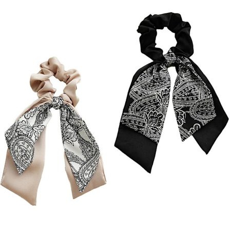 Pakke med 2 knude sløjfe hår elastik hår tørklæde hår bånd scrunchie hestehale holder til kvinder og piger