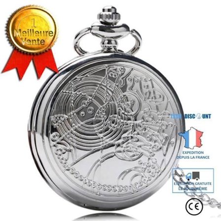 Montre de Poche LUNAVO Vintage för Man och Kvinna, Stor Urskiva och Gammal Gravyr Kedja 37,5cm Quartz Rörelse Elegant Gåva