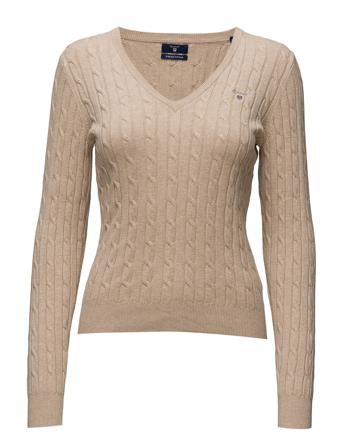 Stretch Cotton Cable V-Neck Villapaita Beige GANT