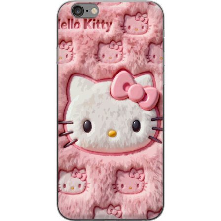 Kompatibel Mobilcover til Apple iPhone 6 Plus Hello Kitty lyserød fluffy baggrund med ikonisk ansigt og kawaii-æstetik
