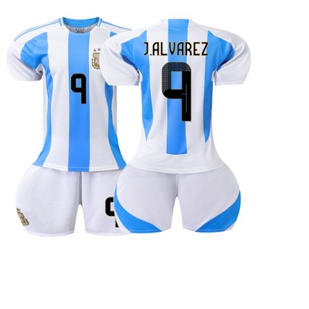 Argentina Hjemme 3 Stjerner Børne Fodboldtrøjer Sæt Fodboldtøj Nr. 9 Alvarez
