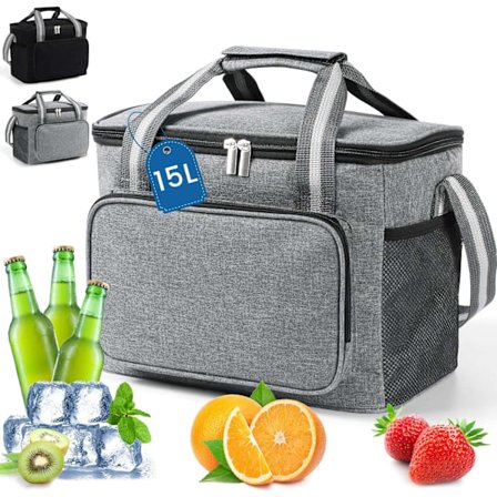 Grå 5L isolerad lunchväska, mjukisolerad kylväska, damisolerad lunchväska, herr