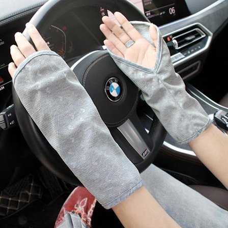 Sommarsolskyddshandskar för kvinnor, för bilkörning och cykling, tunna bomulls andningsbara korta, exponerade fingrar UV-skydd