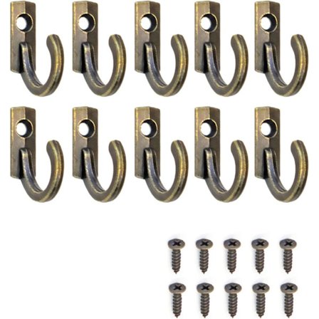 10 kappaleen pakkaus rautakoukkuja, metallikoukkuja, seinäkoukkuja, antiikkipronssia, retropronssimalli, 23 mm, pakkaus sisältää 10 ruuvia