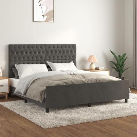 Vidaxl Sängram Med Huvudgavel Mörkgrå 180x200 Cm Sammet Grå