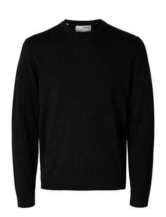 Slhtray Ls Knit Merino Crew Neck Noos Tops Knitwear Long Sleeve Knitted Polos Black Selected Homme