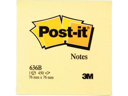 POST-IT Sticky-notislappar, kub, 76 x 76 mm, Canary Yellow , 450 blad, 636B - Lyreco - Kontorsmaterial - Notes och Post-It - Notes - Kuber