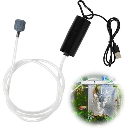 Akvarium Luftpumpe - USB Mini Akvarium Luftpumpe - 1W Energibesparende Luftpumpe - Bærbar Akvarium Luftpumpe - Med Luftstein og Silikonslange - Svart
