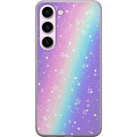 Kompatibel Mobilcover til Samsung Galaxy S23 Rainbow-farvet pastelbaggrund med hvide stjerner og glitrende prikker i blød overgang
