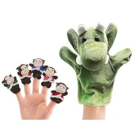 6 Dele Plys Fingerdukker Fem Små Aber Sidder I Et Træ