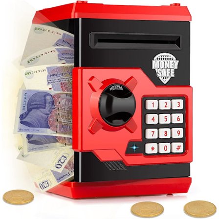 Sparebøsse til børn, rød mini pengeautomat pengeskab sparegris sparegris til børn, elektronisk pengekasse kontant mønt sparebøsse til børn tegneserie 
