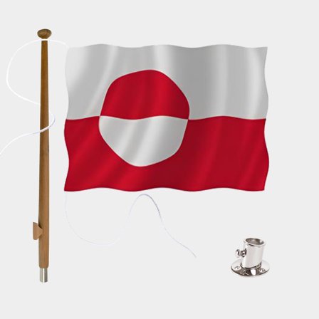 Flag set with ensign Adela Original, Greenland, marine polyester (170 g / m²), 90 cm x 60 cm + flagstaff Ø25 mm, 90 cm in teak + flagstaff holder 