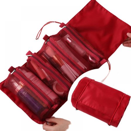 Resväska för smink, 4-i-1 avtagbar sminkväska, dam sminkväska resväska, bärbar sminkborste väska, sminkväska, (röd)