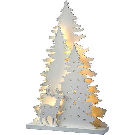 Juletræ og rensdyr scene bordjuledekoration, træ, 30 cm - Hvid 1 stk hvid