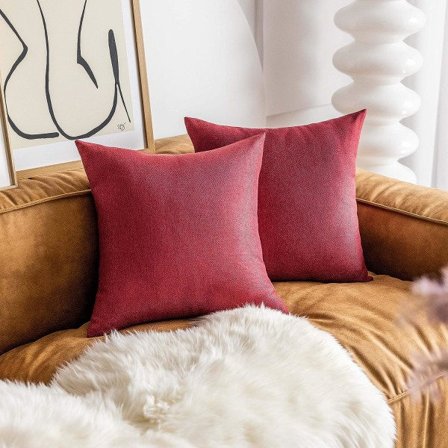 IC Kuddfodral 18 x 18 Set med 2, Texturerat Fodral, Dekorativa Kuddar för Soffa, 18 x 18 tum, Vinröd