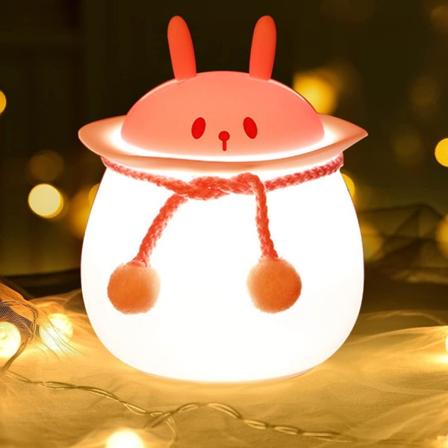 Nattlampa för barn, söt kanin nattlampa, babyrumslampa med touchsensor, 7 färger skiftande USB-laddningsbar silikonnattlampa (kanin)