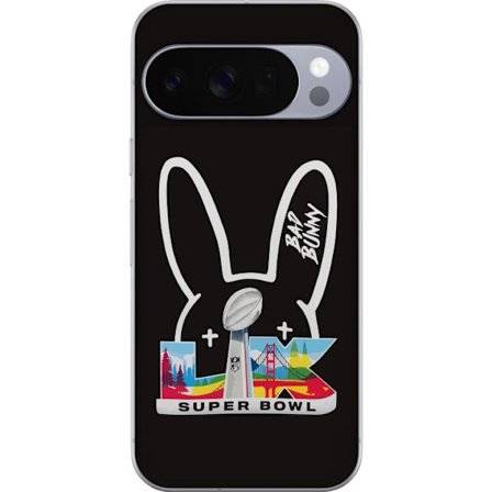 Kompatibelt Mobildeksel til Google Pixel 10 Pro Bad Bunny portrett med åpen skjorte, tatoveringer og krøllete hår i stilfull motefotografering