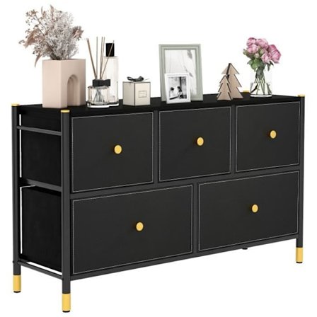 COSTWAY kommode - 5 foldbare stofskuffer, træhåndtag, metalramme, justerbare fødder - stue, soveværelse