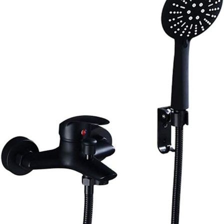 Badekarbatteri, svart dusjbatteri med hånddusj, eksponert dusjbatteri