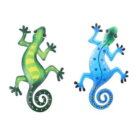 2 stk. Metal Jern Gecko Væghængende Dekoration Ornament Til Hjemmet Stue Have Assorteret Farve 22X13X0.5CM Assorted Color 22X13X0.5CM