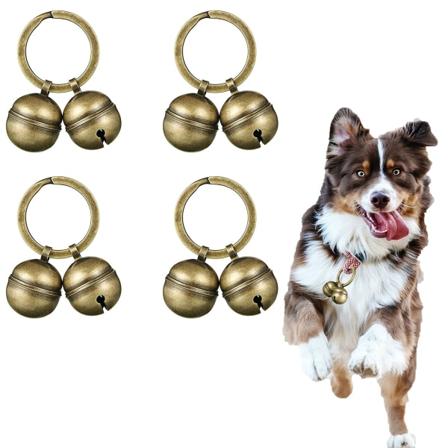 Hundhalsbandsklocka, halsband i mässing med ringande husdjursklocka med nyckelring, vintage jingleklocka i brons för dörrklocka och hundträning silver