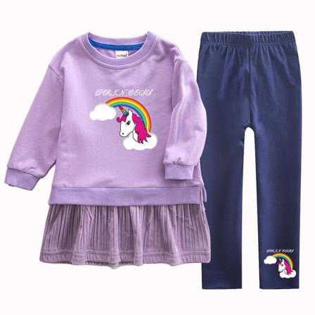 Tecknad Flickor Print Crew Neck Swing Baggy Våren Hösten Outfits