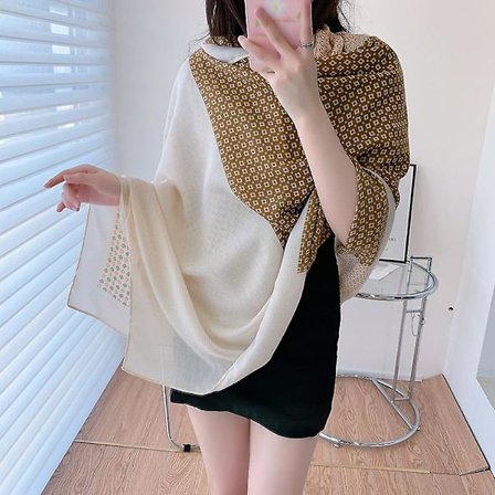 Höst Vinter Bomull Linne Halsduk Dam Linne Färgblock Tryck Sjal Vinter