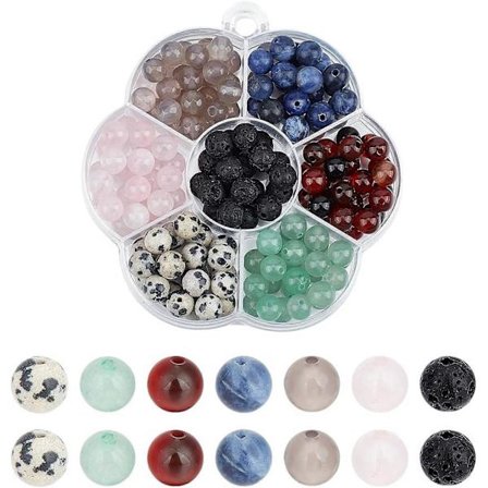Omkring 154 stk Naturstein Perler Kit 6mm Blandede Runde Edelstensperler Chakra Krystallperler Løse Avstandsperler for DIY Armbånd Halskjeder 