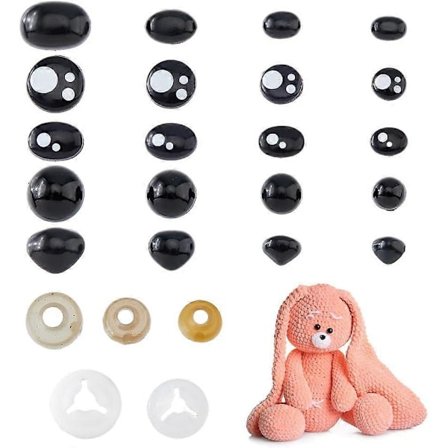 Total 180 st Säkerhetsögon och Näsor för Amigurumi med Brickor Plast Stoppade Virkade Ögon Skaftdesign Säkerhetsögon Stoppade Djurögon