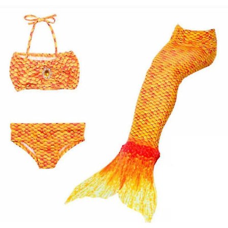Børns pige havfrue 3 stykker sæt cosplay kostume fiskhale badedragt orange tw