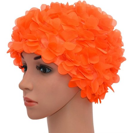 Kvindernes Blonde Badehætte - Retro, Vintage Stil - Blomsterblade (Orange)