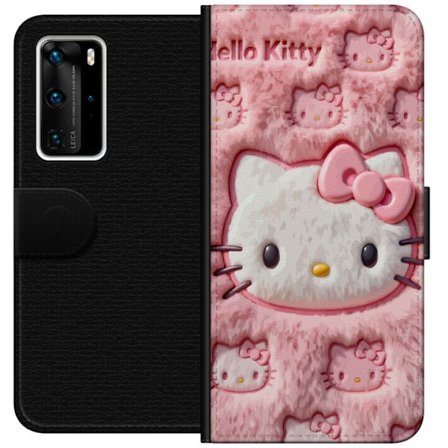 Kompatibelt Lommeboketui til Huawei P40 Pro Hello Kitty rosa fluffy bakgrunn med ikoniskt ansikt og kawaii-estetikk