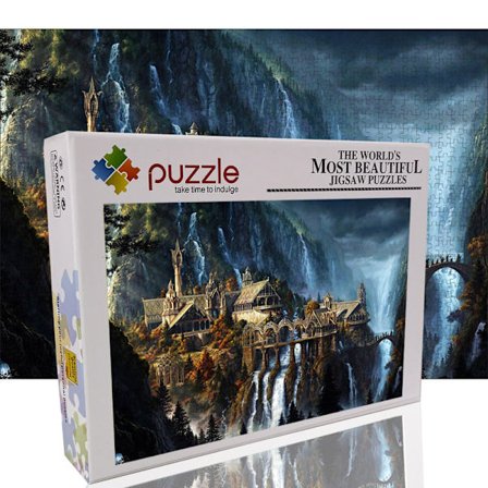 Tranquil Series - Vattenfallstad Træmalet Puslespil Legetøj - Træmalet Puslespil Eksamen eller Fødselsdagsgave Boligindretning - 1000-brikkers 