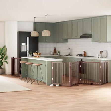 Hundgrind med dörr vikbar 12 paneler brun 960 cm poppel