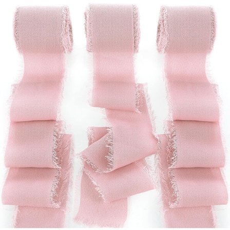 Ruller 1.5" Håndlavet Frynser Chiffon Silkebånd Frynsede Kanter Bånd til Bryllupsinvitationer, Brudebuketter, Gaveindpakning (Pink)