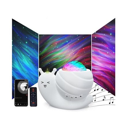 Stjerneprojektor nattlys Aurora Galaxy Projector Lys 4 i 1 Snegle Barnenattlys for soverom med Bluetooth-høyttaler