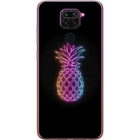 Kompatibelt Mobildeksel til Xiaomi Xiaomi Redmi Note 9 Neonlysillustrasjon av ananas i fargerikt lys mot svart bakgrunn