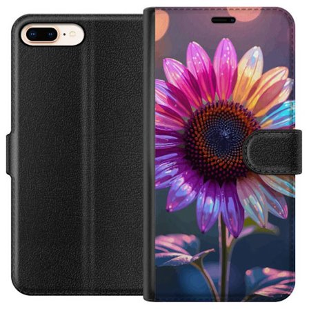 Yhteensopiva Lompakkokotelo Apple iPhone 7 Plus Iridescerende kukka, jossa kimaltelevat terälehdet vaaleanpunaisessa, violetissa ja kultaisessa sävy