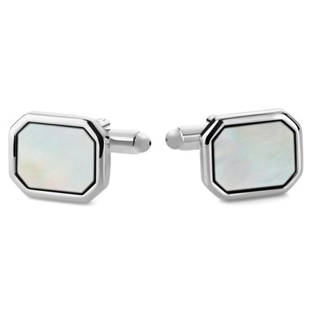 Oktagonale Sølvfarvede Manchetknapper med Perlemor til mænd