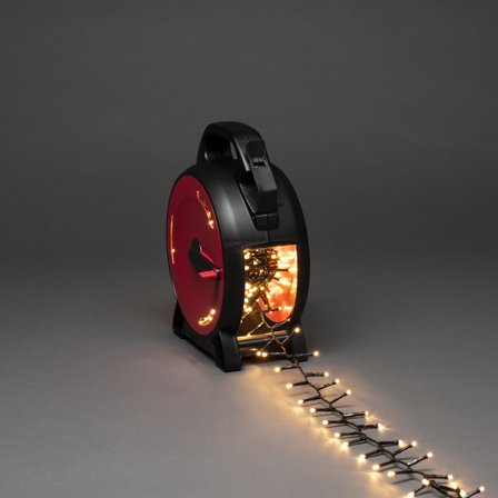 Konstsmide 3844-100 Kabeltrommel varmhvit klynge, svart kabel 8,78 m, Belysning