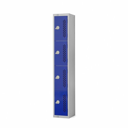 Perforated door locker, 4 door, 1800x300x300 mm, dark blue