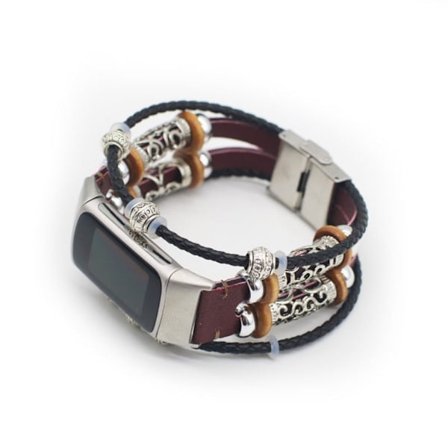 Fitbit Charge 5 klockarmband i läder med moderiktig dekor - Vinröd