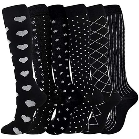 Kompresjonsstrømper for kvinner og menn, 6 par høye flystrømper kompresjonsstrømper sirkulasjonsstøttestrømper L/XL