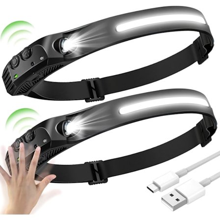 2 stk. Genopladelig LED-hovedlampe, USB-lys, Gobeam 230-forlygte, håndfri lampe til camping, fiskeri, cykling, løb
