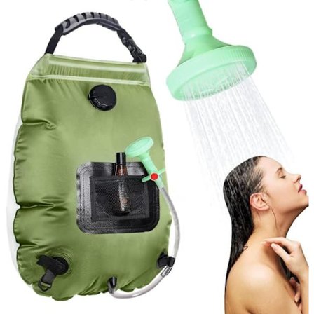 Portable Camping Shower - 5-Gallon Solar Heated Shower Bag with Detachable Hose Set and Adjustable Shower Head