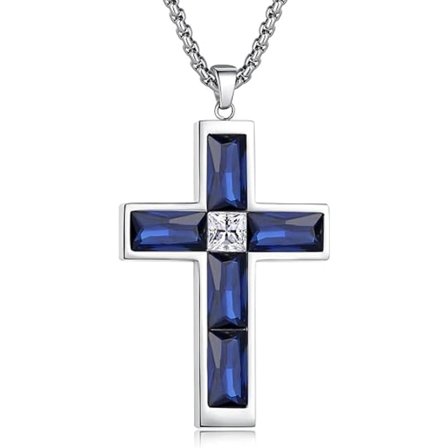 Herre Kors Halskæde, Fødselsstensfarvet Ædelsten Cubic Zirconia Korsvedhæng Halskæde, Herre Rustfrit Stål Halskæde 61 cm Kæde Håndlavede Smykker