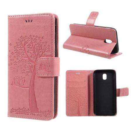 Samsung Galaxy J3 (2017) puukuvioinen nahkakotelo - pinkki Pink