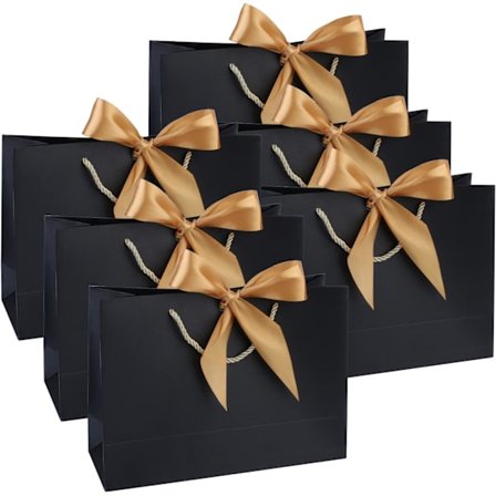 Papirgaveposer med bånd, store gaveposer med håndtak,