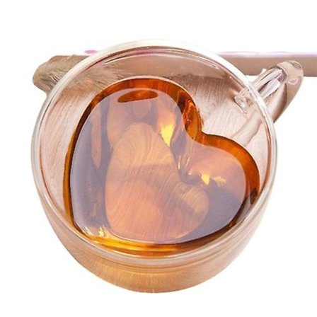 Hjärtformad glasmugg, parkoppar, dubbel glaskopp, värmebeständiga vinglas